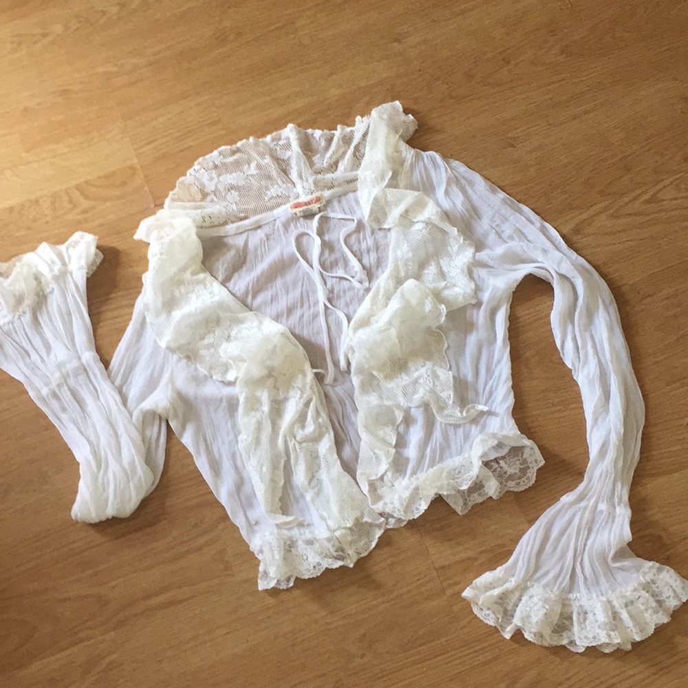 Sheer with Lace Long Sleeve Blouse